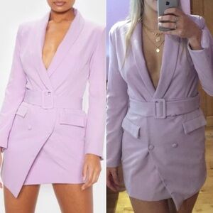 NWT PRETTYLITTLETHINGS Lilac belted Blazer Dress size US4